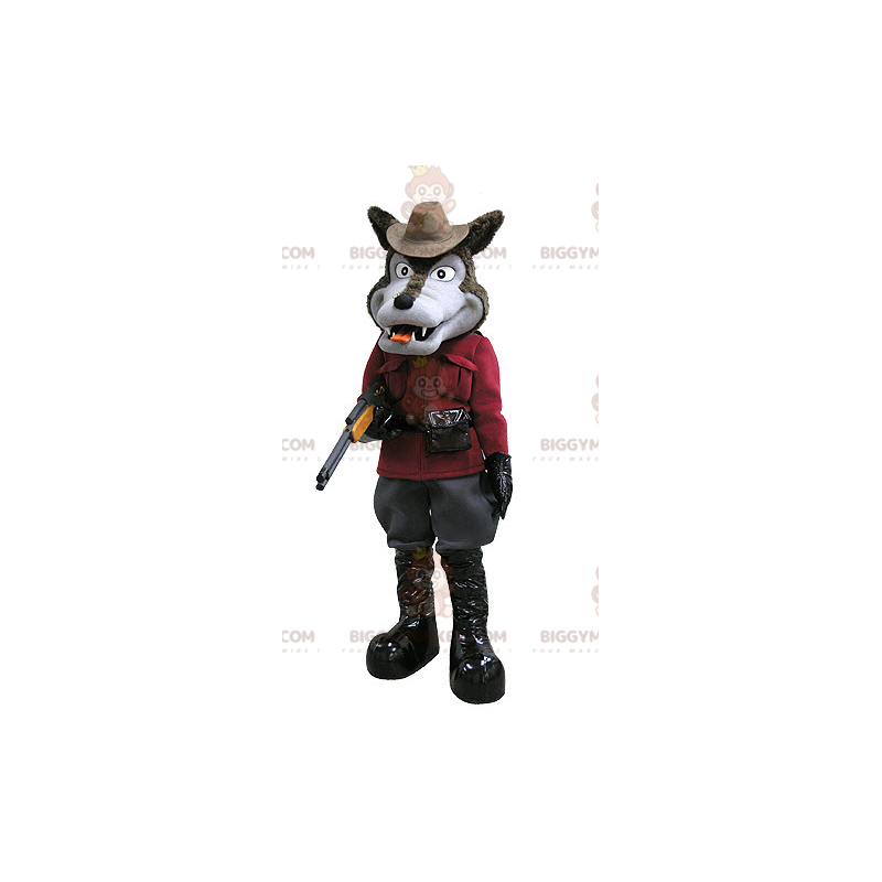 Kostým maskota BIGGYMONKEY™ hnědého a šedého vlka v Hunter