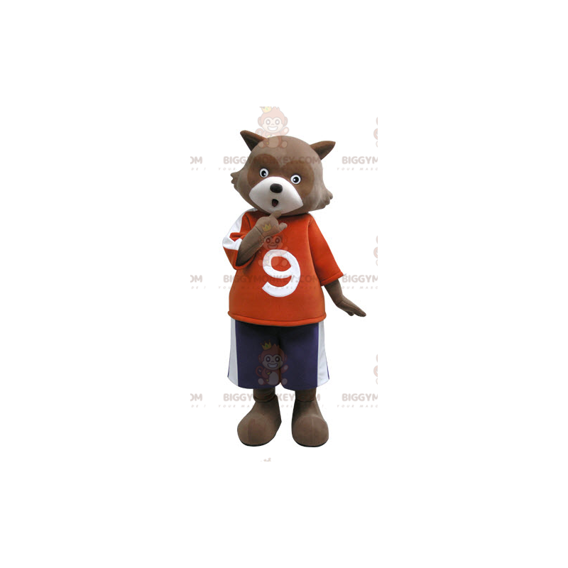 Costume de mascotte BIGGYMONKEY™ d'ours marron et blanc.