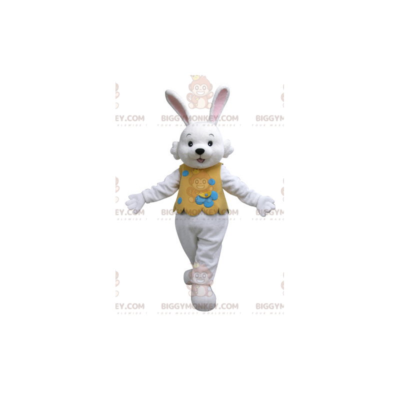 BIGGYMONKEY™ White Rabbit Mascot Costume with Orange Outfit -