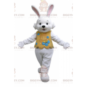 BIGGYMONKEY™ White Rabbit Mascot Costume with Orange Outfit -