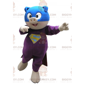 Traje de mascote de porco BIGGYMONKEY™ vestido de super-herói –