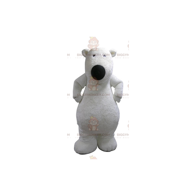 Traje de mascote BIGGYMONKEY™ de urso branco macio e peludo.