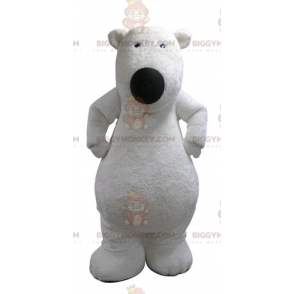 Traje de mascote BIGGYMONKEY™ de urso branco macio e peludo.
