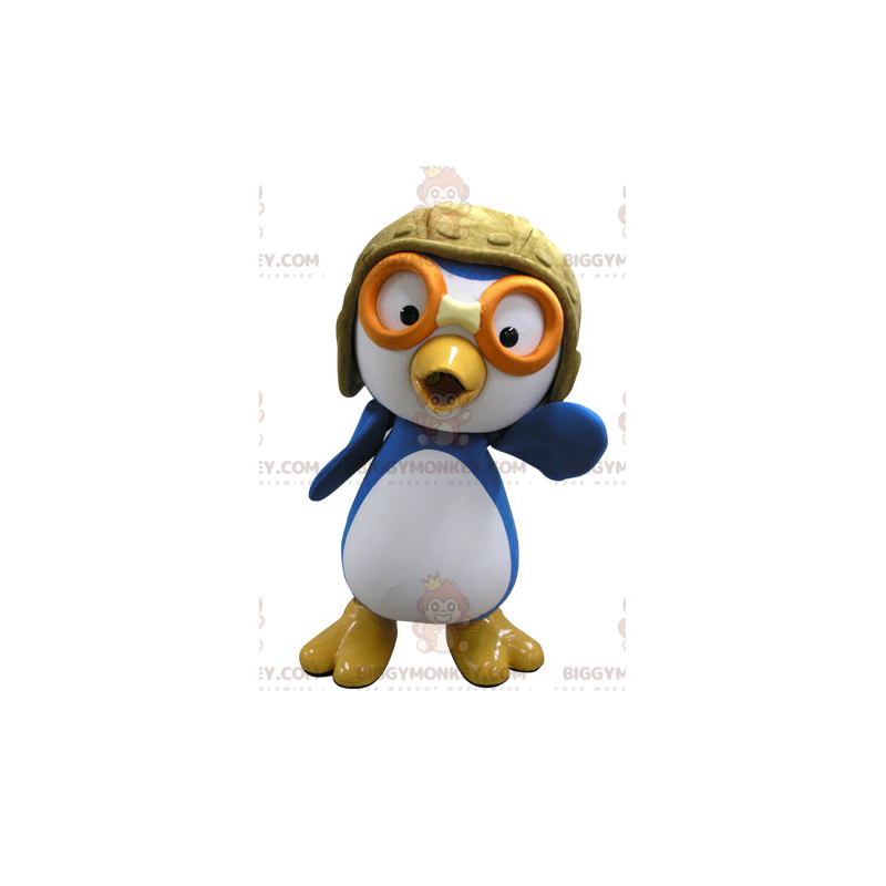 Blue and White Bird BIGGYMONKEY™ maskotkostume i Aviator-outfit