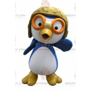 Blue and White Bird BIGGYMONKEY™ maskotkostume i Aviator-outfit