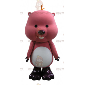 Costume mascotte BIGGYMONKEY™ rosa e bianco marmotta castoro -
