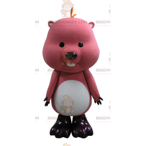 Roze en witte Groundhog Beaver BIGGYMONKEY™ mascottekostuum -