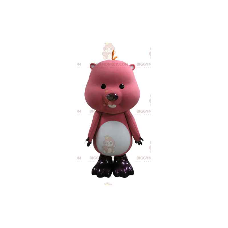 Costume de mascotte BIGGYMONKEY™ de castor de marmotte rose et