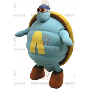 Traje de mascote de tartaruga gigante azul e amarelo