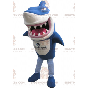 Costume de mascotte BIGGYMONKEY™ de requin bleu et blanc à