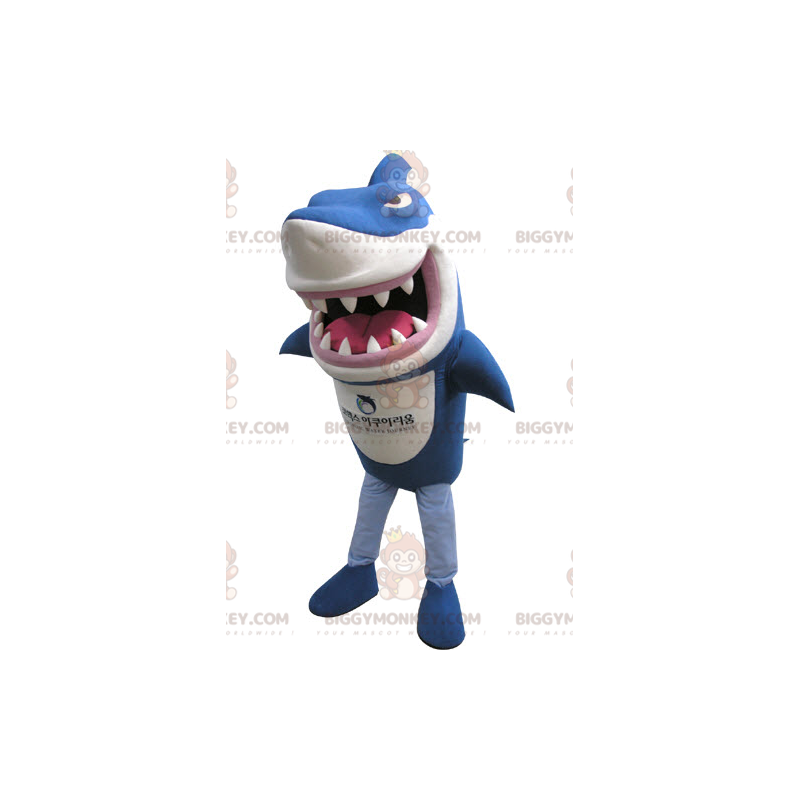 Κοστούμι μασκότ BIGGYMONKEY™ με έντονο μπλε και λευκό καρχαρία