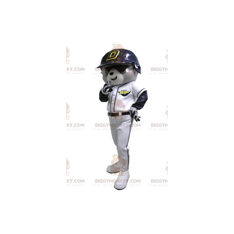 BIGGYMONKEY™ Mascot Costume of Gray and White Bear in Baseball