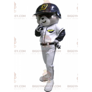 BIGGYMONKEY™ Mascot Costume of Gray and White Bear in Baseball