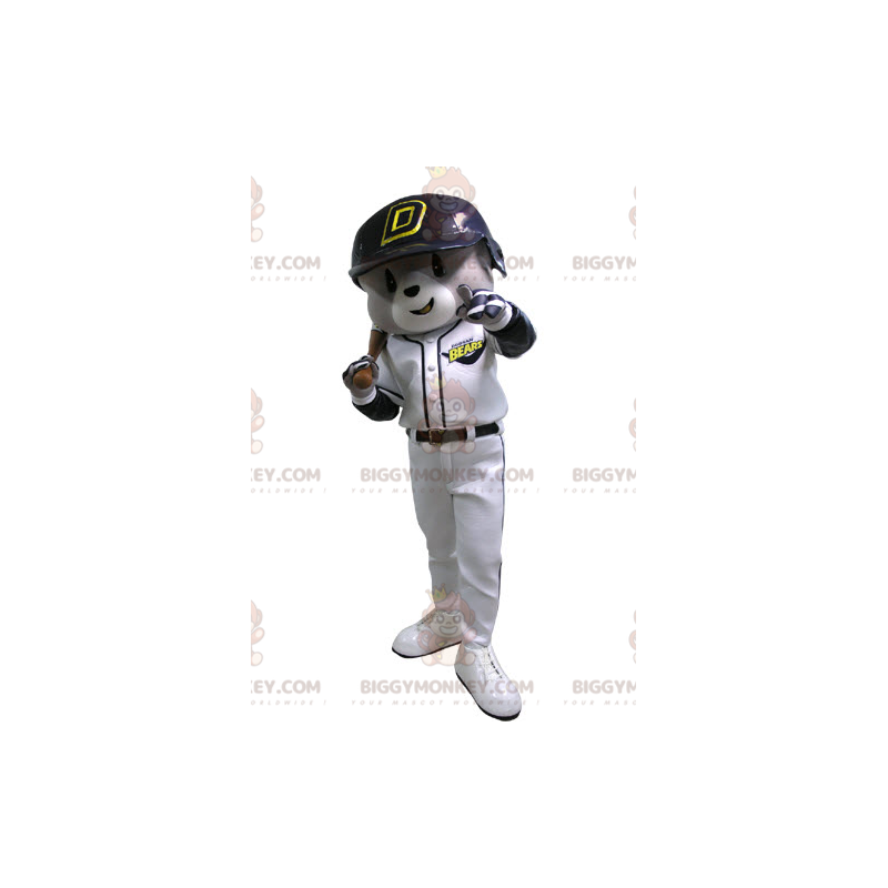 BIGGYMONKEY™ Mascot Costume of Gray and White Bear in Baseball