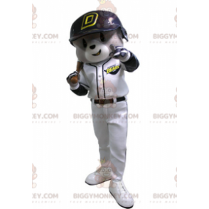 BIGGYMONKEY™ maskotdräkt av grå och vit björn i baseballdräkt -
