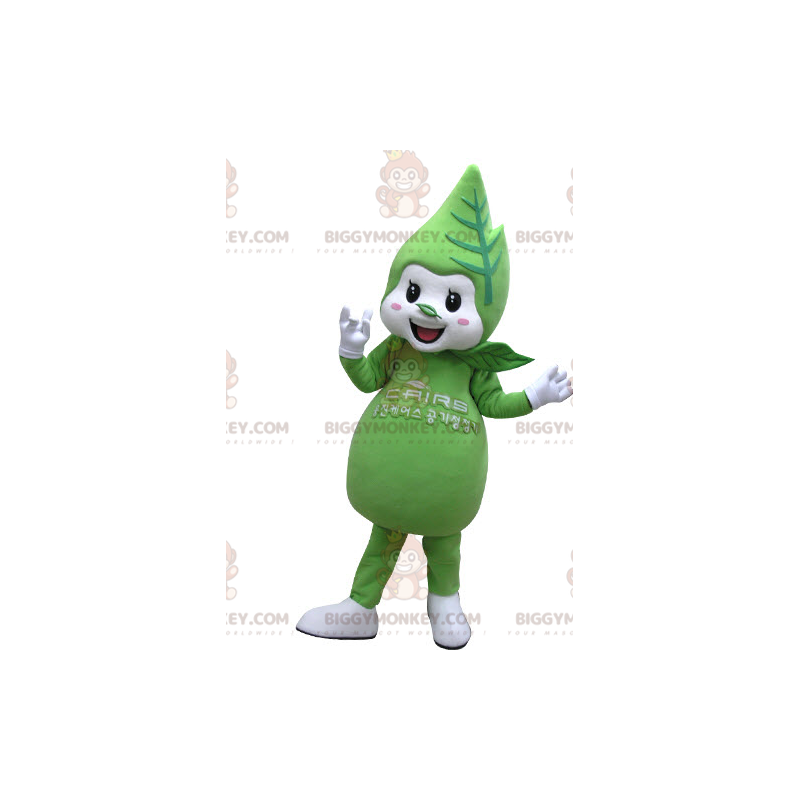 Traje de mascote BIGGYMONKEY™ com folha verde e branca gigante