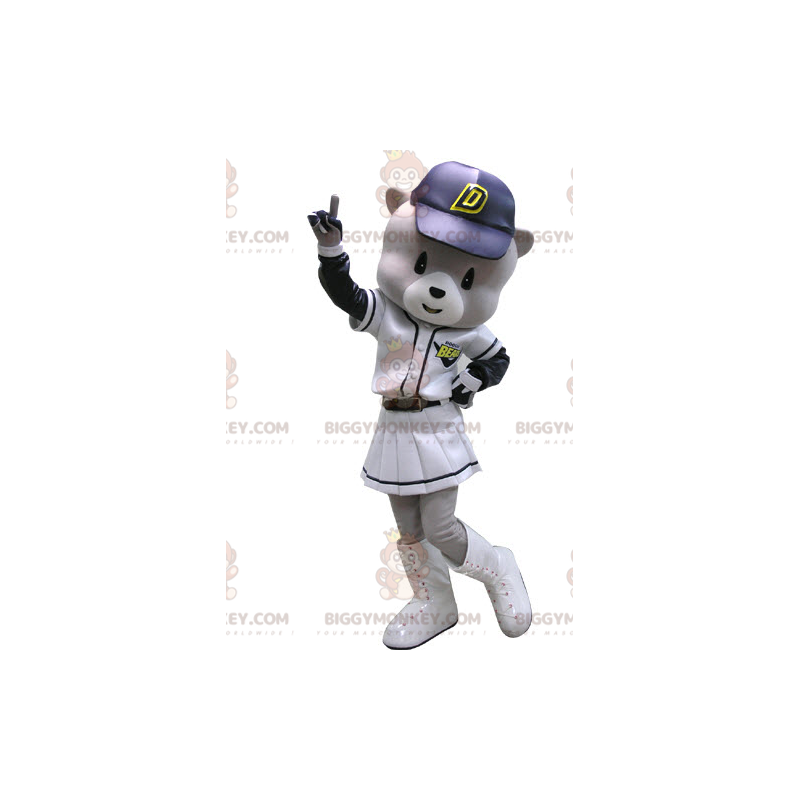 BIGGYMONKEY™ Mascot Costume of Gray and White Bear in Baseball
