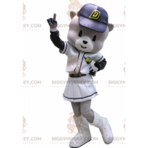 Traje de mascote BIGGYMONKEY™ de urso cinza e branco em traje