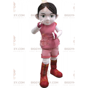 Dívčí kostým maskota BIGGYMONKEY™ v růžové a bílé barvě –