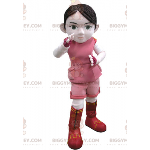 Traje de mascote BIGGYMONKEY™ para menina em roupa rosa e