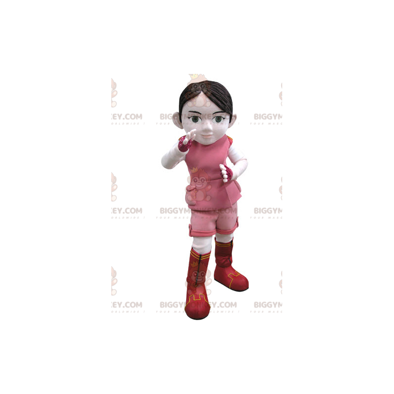 Girl's BIGGYMONKEY™ Mascot Costume in Pink and White Outfit –
