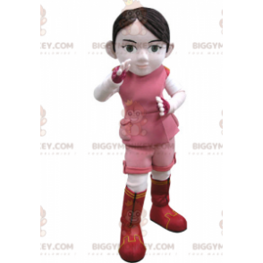Traje de mascote BIGGYMONKEY™ para menina em roupa rosa e