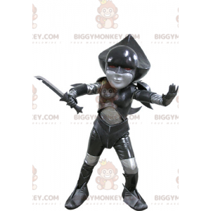 Czarny i szary kostium maskotki futurystycznego wojownika