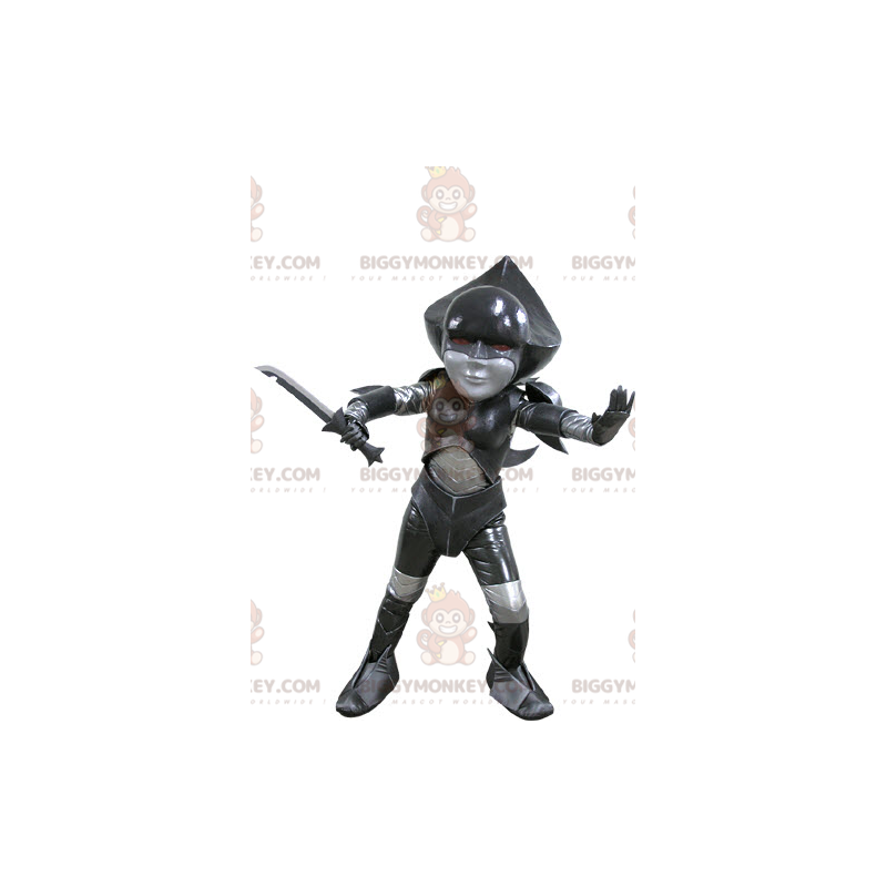 Costume de mascotte BIGGYMONKEY™ noire et grise de combattant