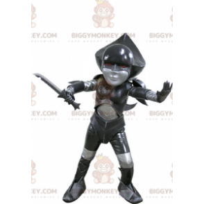 Costume de mascotte BIGGYMONKEY™ noire et grise de combattant