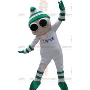 BIGGYMONKEY™ Λευκή στολή μασκότ χιονάνθρωπος με γυαλιά και