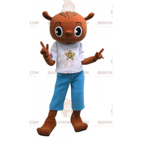 Brown Teddy BIGGYMONKEY™ Mascot Costume with Blue and White