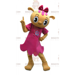 BIGGYMONKEY™ Costume da mascotte Teddy giallo con vestito rosa
