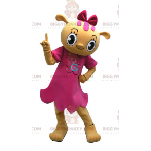 Kostým maskota BIGGYMONKEY™ Žlutý Teddy v růžových šatech –