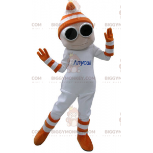 Witte sneeuwpop BIGGYMONKEY™ mascottekostuum met bril en