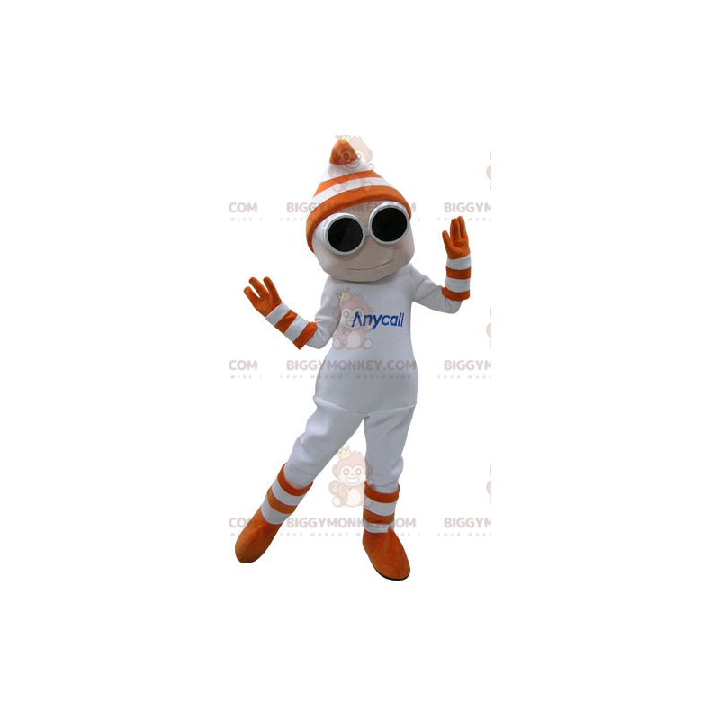 Witte sneeuwpop BIGGYMONKEY™ mascottekostuum met bril en