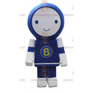 Glimlachend blauw en wit robot BIGGYMONKEY™ mascottekostuum -