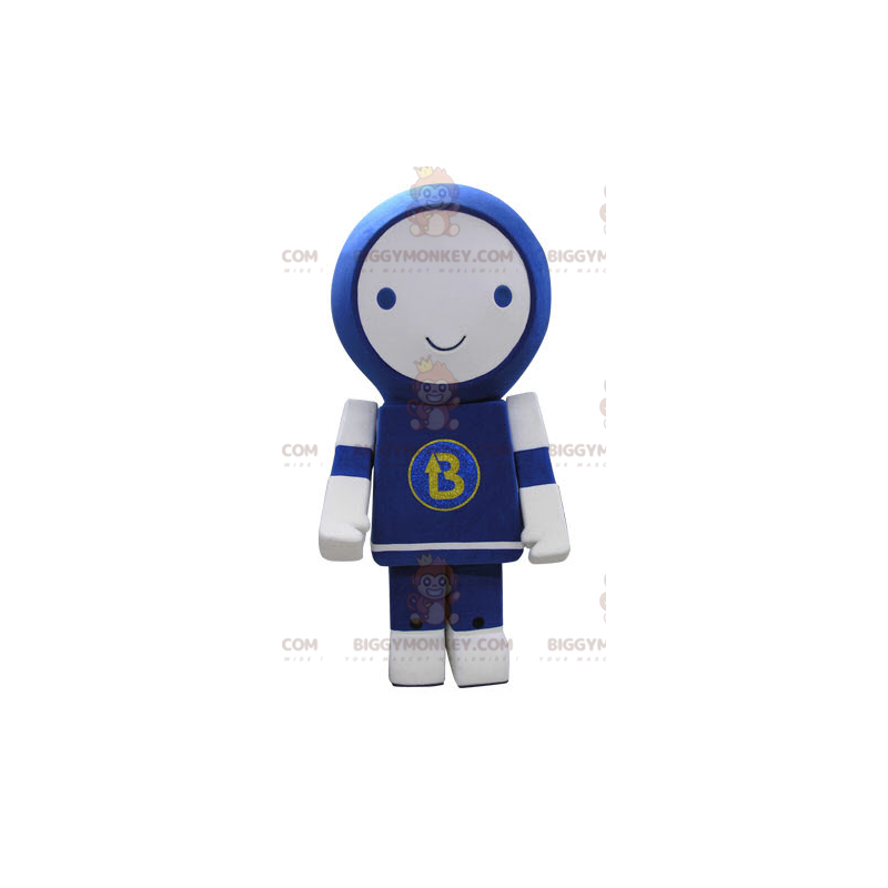 Kostým s úsměvem modrobílého robota BIGGYMONKEY™ maskota –