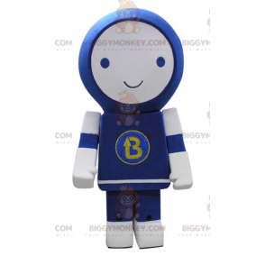 Fantasia de mascote BIGGYMONKEY™ robô azul e branco sorridente