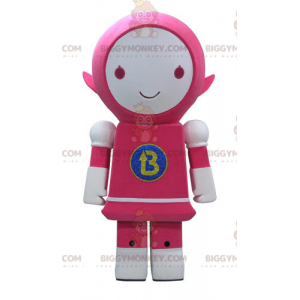 Fantasia de mascote BIGGYMONKEY™ de robô rosa e branco