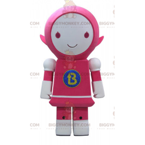 Leende rosa och vit robot BIGGYMONKEY™ maskotdräkt -