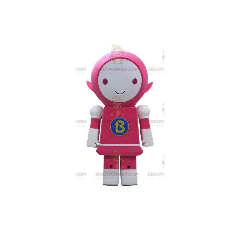 Costume mascotte BIGGYMONKEY™ robot rosa e bianco sorridente -