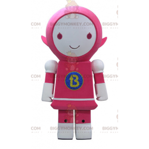 Fantasia de mascote BIGGYMONKEY™ de robô rosa e branco