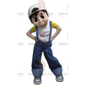 Teen Boy BIGGYMONKEY™ Maskottchenkostüm in Overalls -