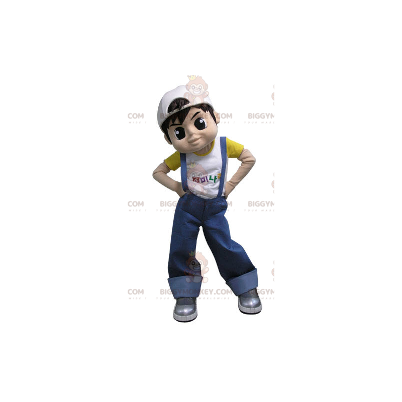 Teen Boy BIGGYMONKEY™ Mascot Costume Dressed In Overalls –