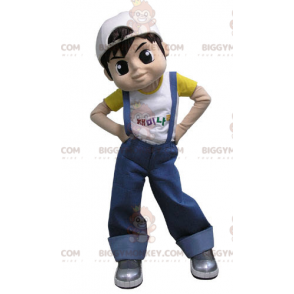 Teen Boy BIGGYMONKEY™ Maskottchenkostüm in Overalls -