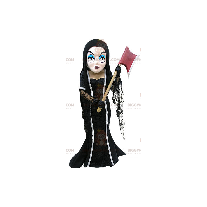 Traje de mascote BIGGYMONKEY™ Bruxa marrom vestida com machado