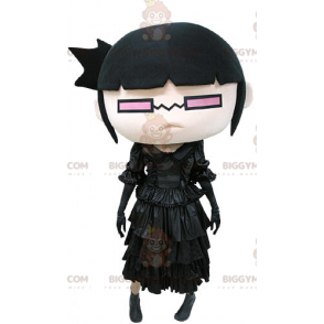 BIGGYMONKEY™ Mascot Costume Girl Dressed In Black With Glasses