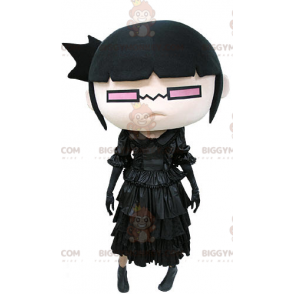 BIGGYMONKEY™ Maskottchen-Kostüm-Mädchen in Schwarz mit Brille -