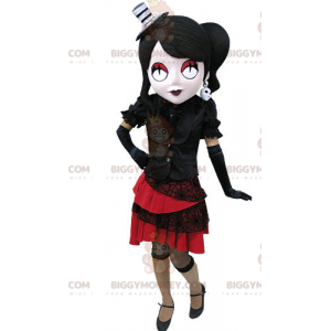 BIGGYMONKEY™ maskotkostume af gotisk kvinde klædt i sort og rød