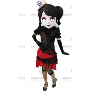 BIGGYMONKEY™ maskotdräkt av gotisk kvinna klädd i svart och